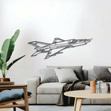 MiG‑21 Lancer wall décor, textured matte steel elevated 1 cm for sleek floating aviation design