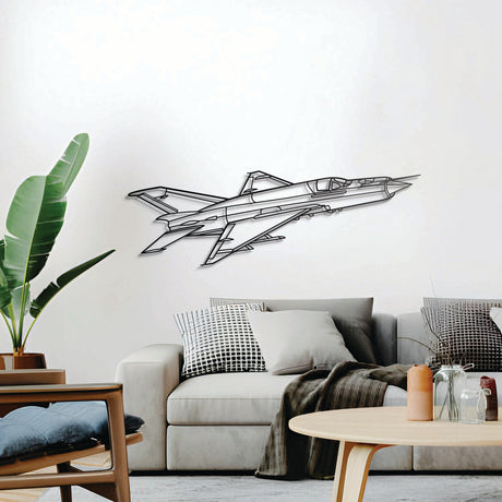 MiG‑21 Lancer wall décor, textured matte steel elevated 1 cm for sleek floating aviation design