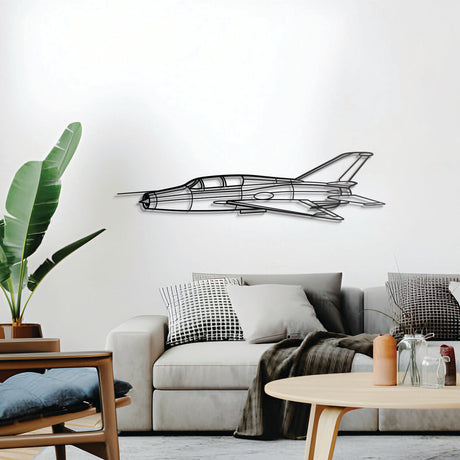 MiG-21 angle metal wall décor, elevated 1 cm from wall, ready-to-hang aviation centerpiece