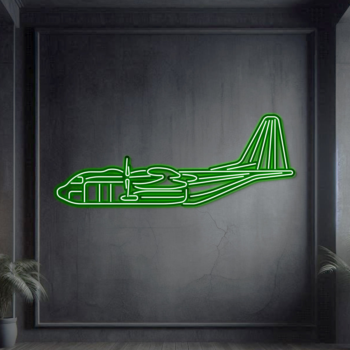 Metal neon AC-130J Ghostrider wall décor, 2 mm steel, matte finish, aviation statement, ready to hang