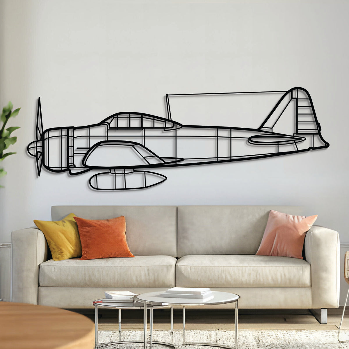 A6M2 Zero metal aircraft wall art, laser-cut 2 mm steel with matte black powder-coated finish