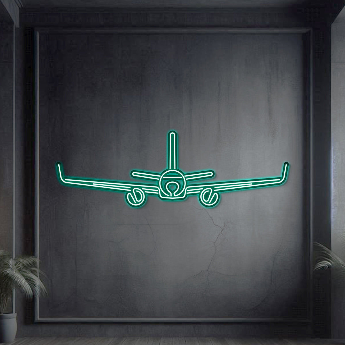 A320 Neo aviation wall art in matte steel, laser-cut 2 mm neon design with 3D elevation for modern interiors