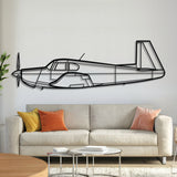 Mooney M20E metal airplane wall art – laser-cut steel silhouette with matte textured finish and 3D floating effect