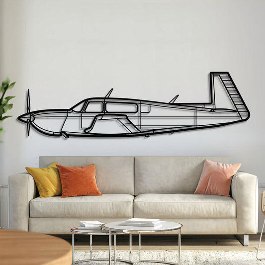 Mooney M20M metal airplane wall art – laser-cut steel silhouette with matte black finish and 3D floating effect