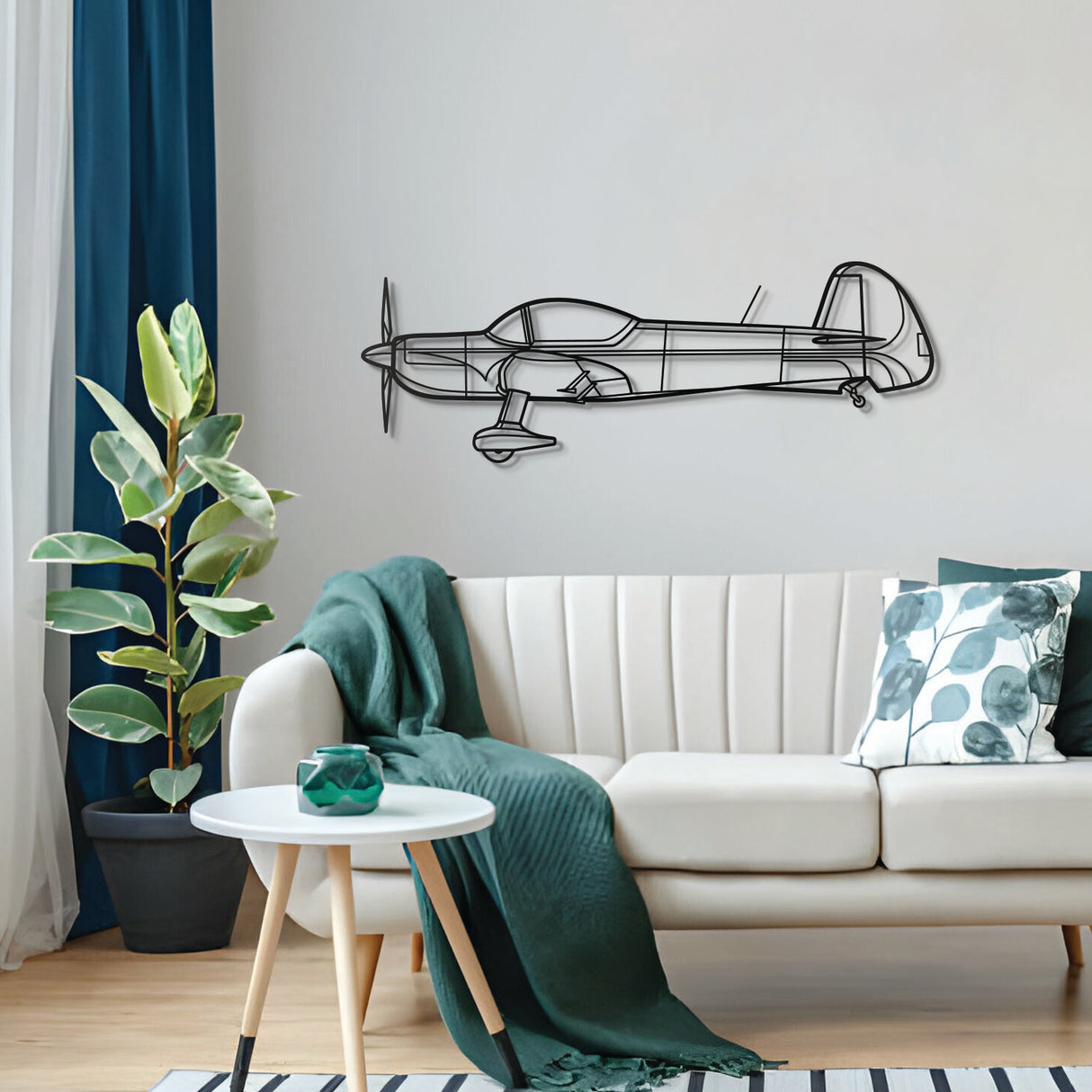 CAP 10 metal wall décor – precision laser‑cut two‑seat aerobatic plane floating slightly off the wall for dimensional appeal and nostalgic aviation flair