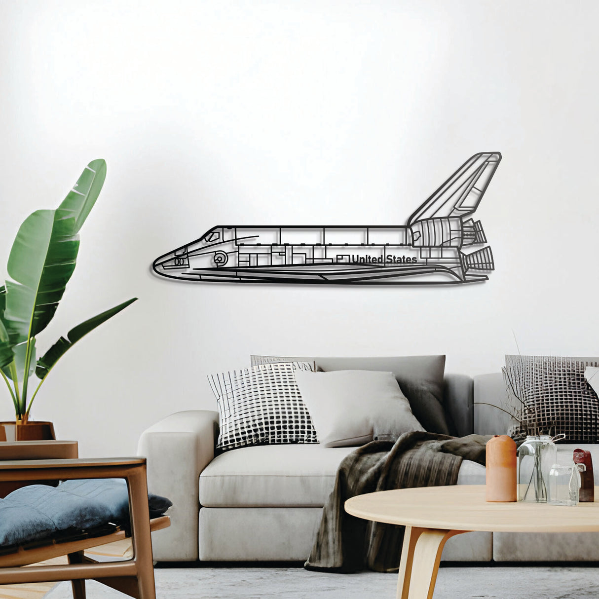 NASA Space Shuttle silhouette metal wall décor – sleek astronautics-themed design in textured powder-coated steel