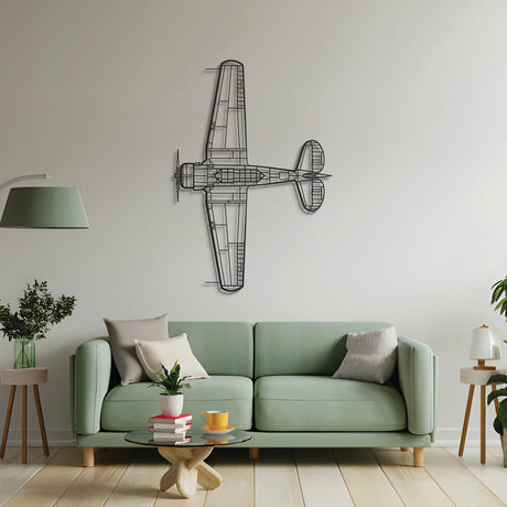 SNJ‑5 Texan top view metal wall decor – precision laser‑cut profile floating slightly off wall for dimensional and nostalgic appeal