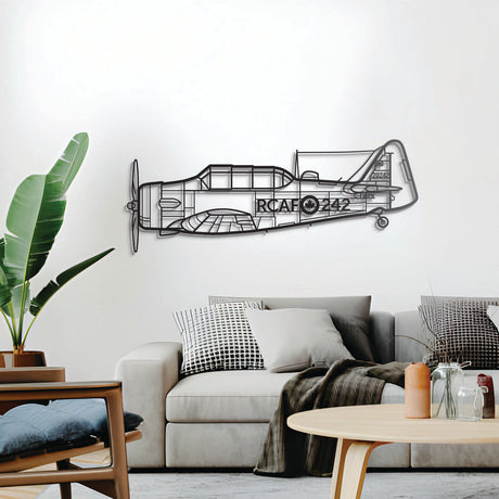 Harvard T‑6 Texan advanced trainer 3D metal décor, elevated 1 cm from wall, ready‑to‑hang aviation art
