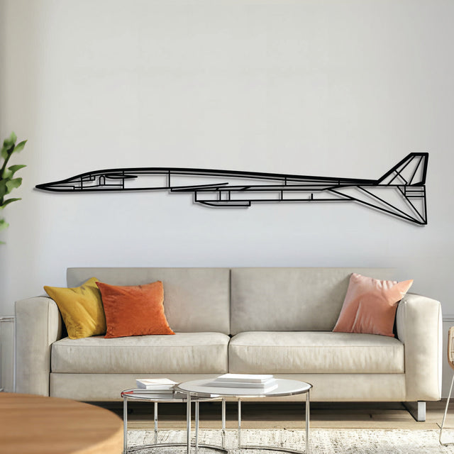 XB‑70 Valkyrie supersonic bomber metal wall art – laser-cut matte black steel delta-wing silhouette with twin-tail design
