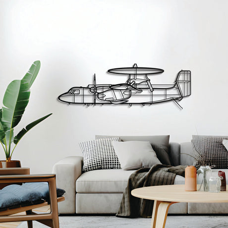 Ready-to-hang 2 mm steel E‑2C Hawkeye wall sculpture with 1 cm elevation for 3D effect