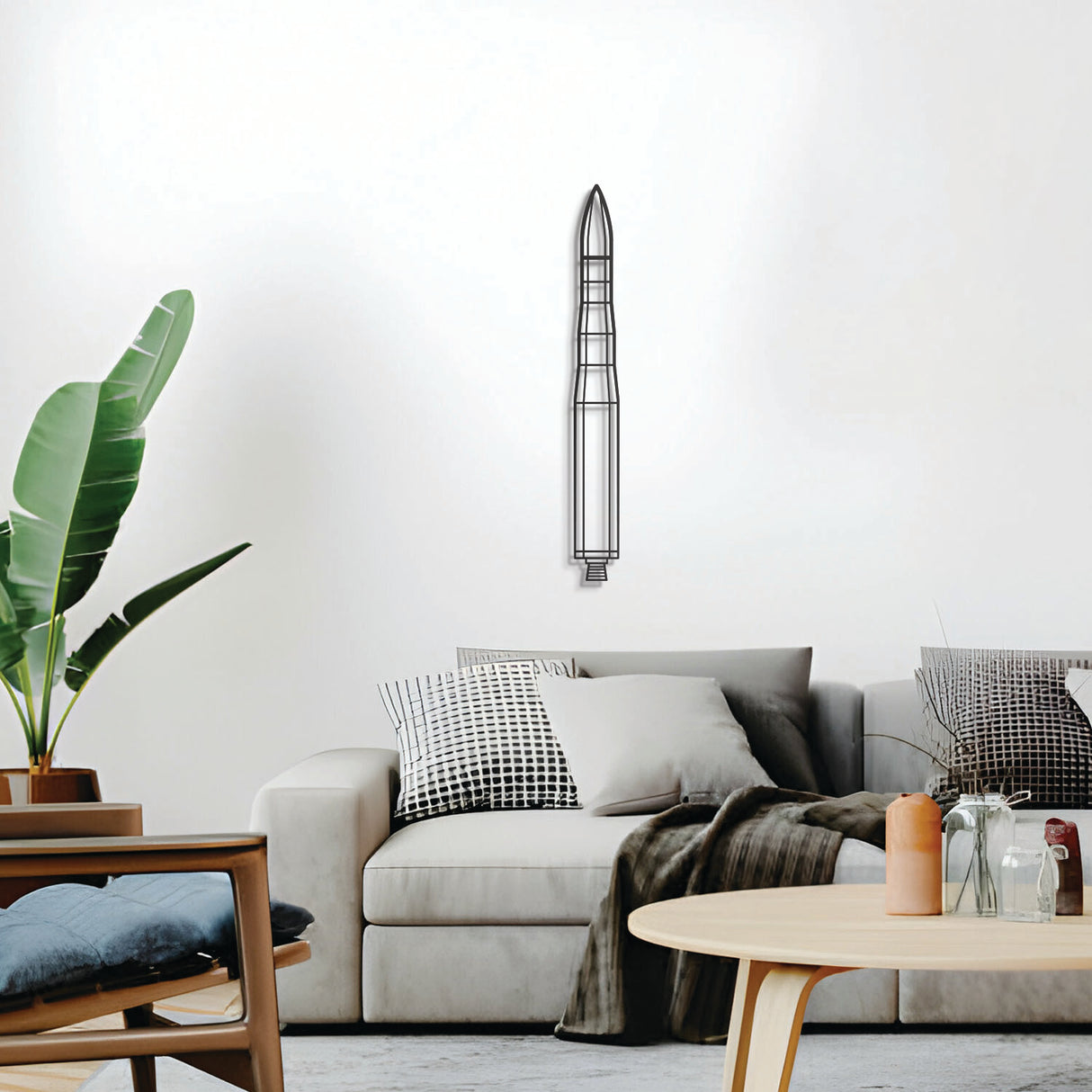 Sentinel ICBM wall décor – elevated 1 cm from the wall using elevation screws for an impressive 3D shadow effect