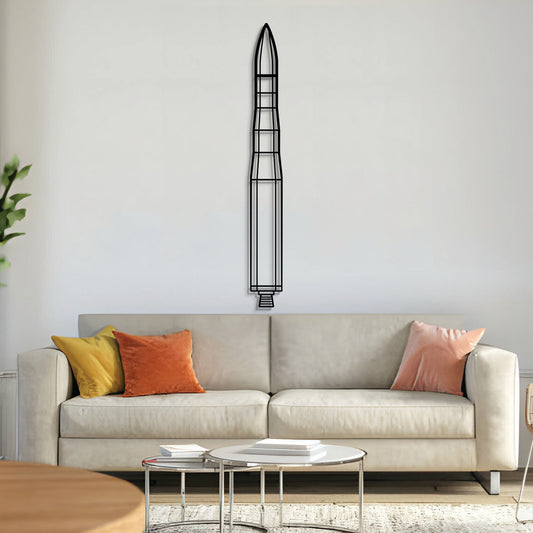 LGM‑35 Sentinel intercontinental ballistic missile silhouette metal wall art – laser‑cut 2 mm steel, textured matte powder‑coat finish, ready to hang