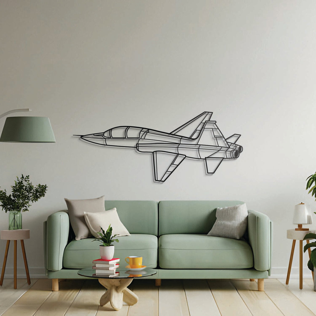 Sleek T‑38C Talon metal wall art, laser‑cut matte steel with modern floating 3D presence