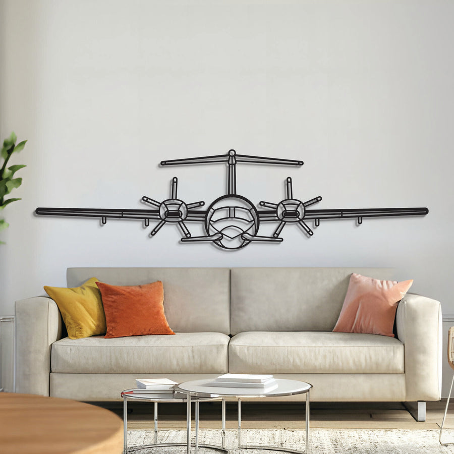 P-180 Avanti Front metal aircraft wall art in 2 mm laser-cut steel with matte powder-coated textured finish and 3D elevation screws