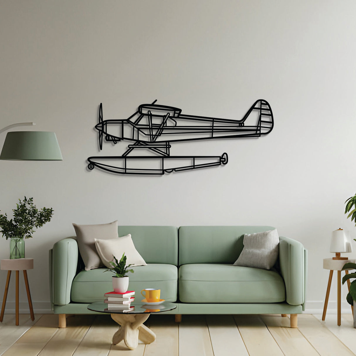 2 mm steel PA‑18‑150 Super Cub wall art, laser‑cut matte finish, floats 1 cm off wall for dynamic 3D effect