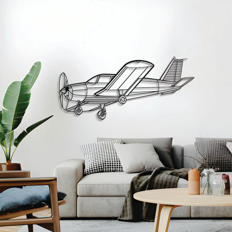 P28A Cherokee 1972 metal wall décor, textured matte steel raised 1 cm for sleek floating aviation design