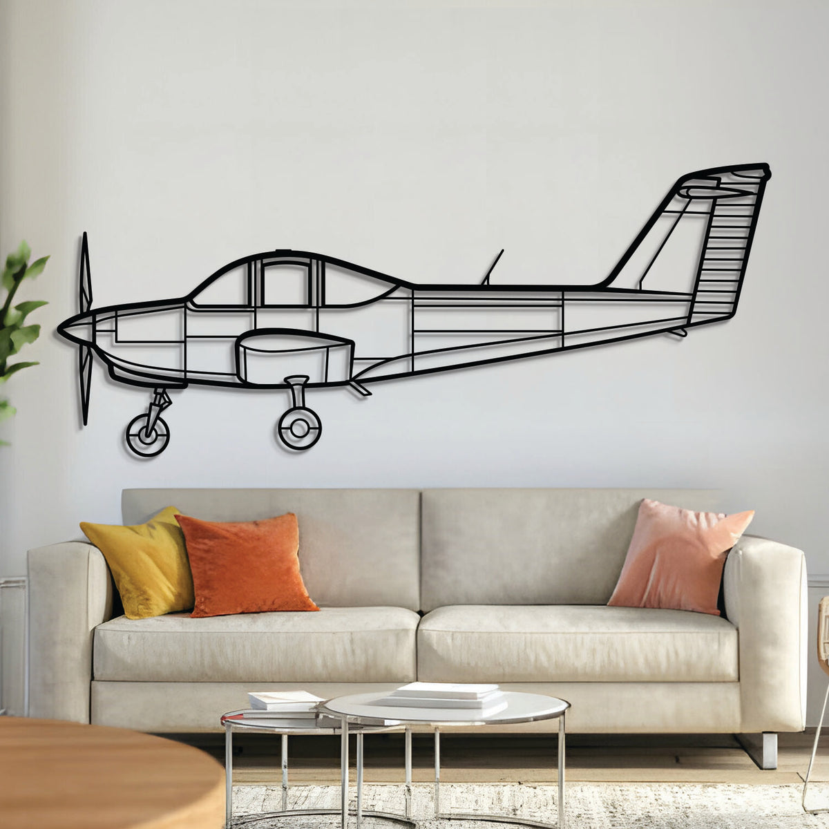 Piper PA-38 Tomahawk metal aircraft wall art, laser-cut 2 mm textured steel with matte powder-coated finish