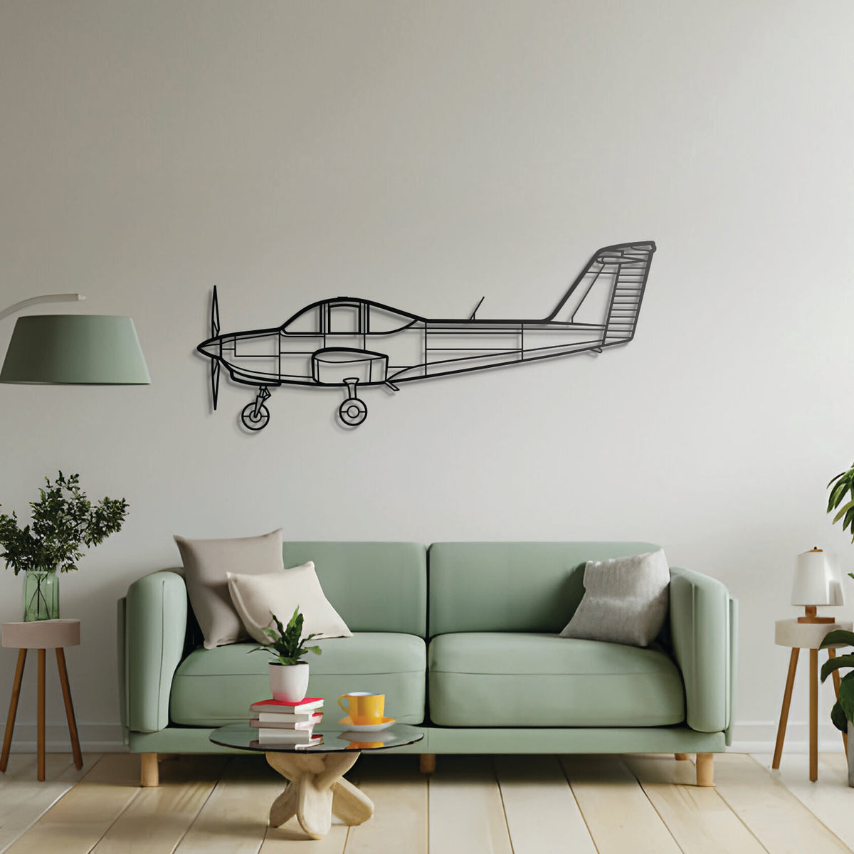 PA-38 Tomahawk trainer jet metal art, laser-cut steel ready-to-hang, aviation-themed décor for living spaces