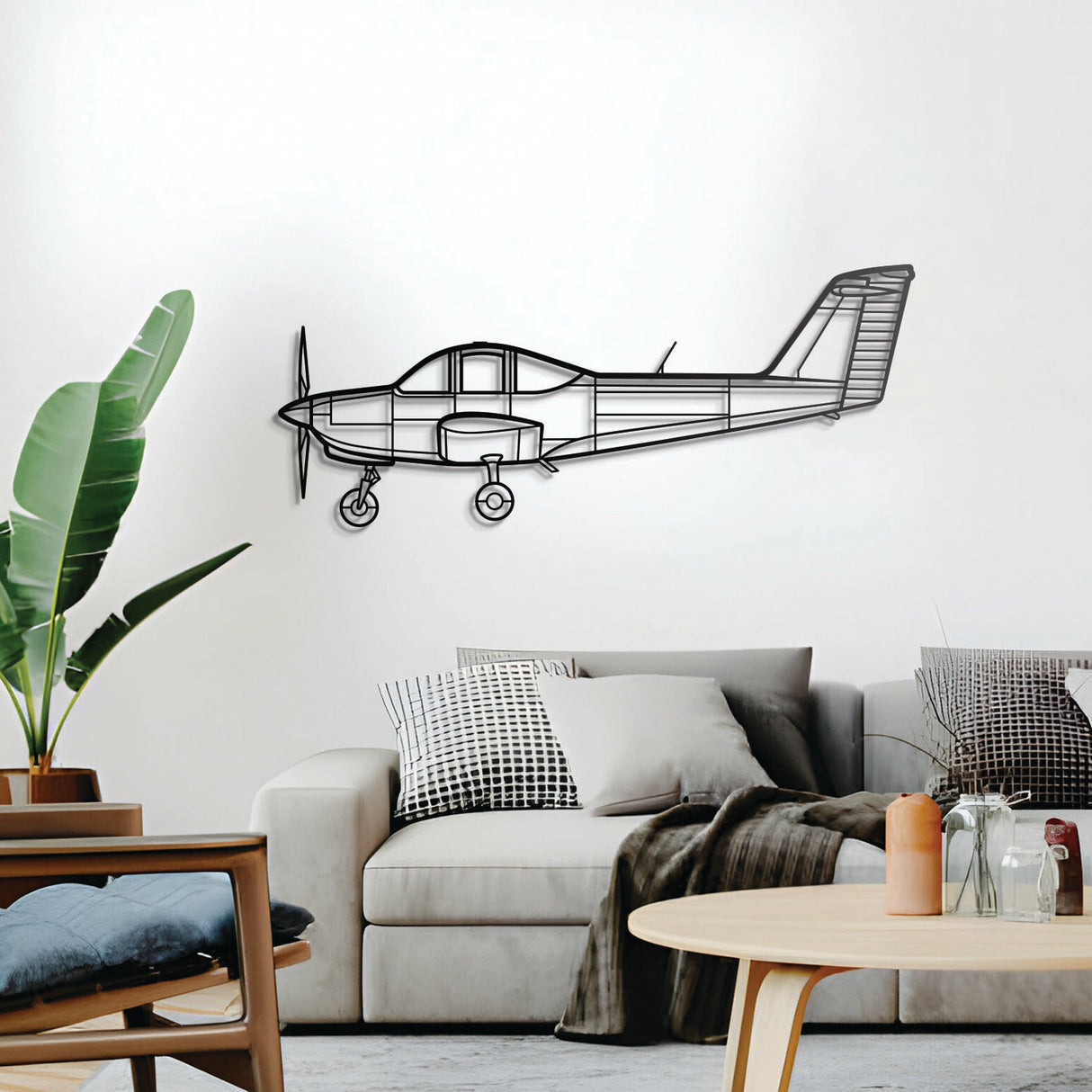 Piper PA-38 Tomahawk 3D metal wall décor, elevated 1 cm from wall, ready-to-hang aviation centerpiece