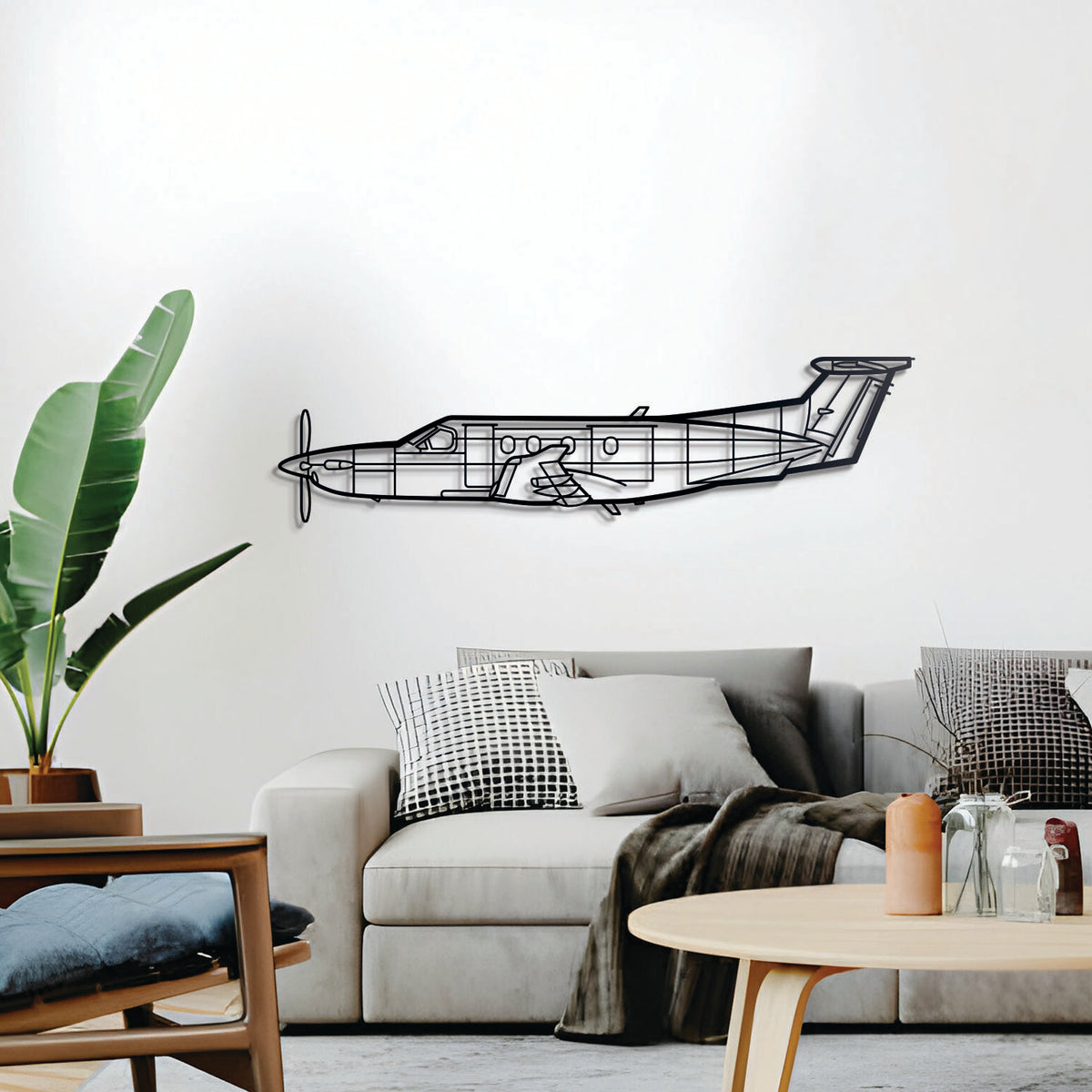 PC-12 turboprop aircraft wall décor – sleek general aviation design rendered in powder-coated steel