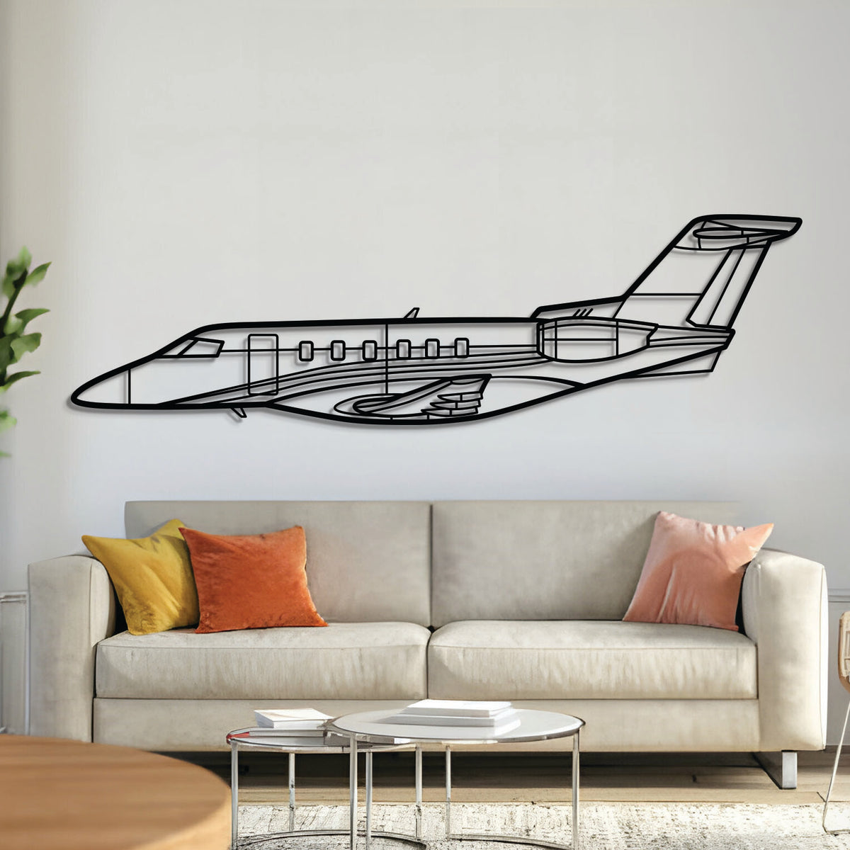 Pilatus PC-24 business jet metal wall art – laser-cut matte black steel silhouette with floating 3D effect