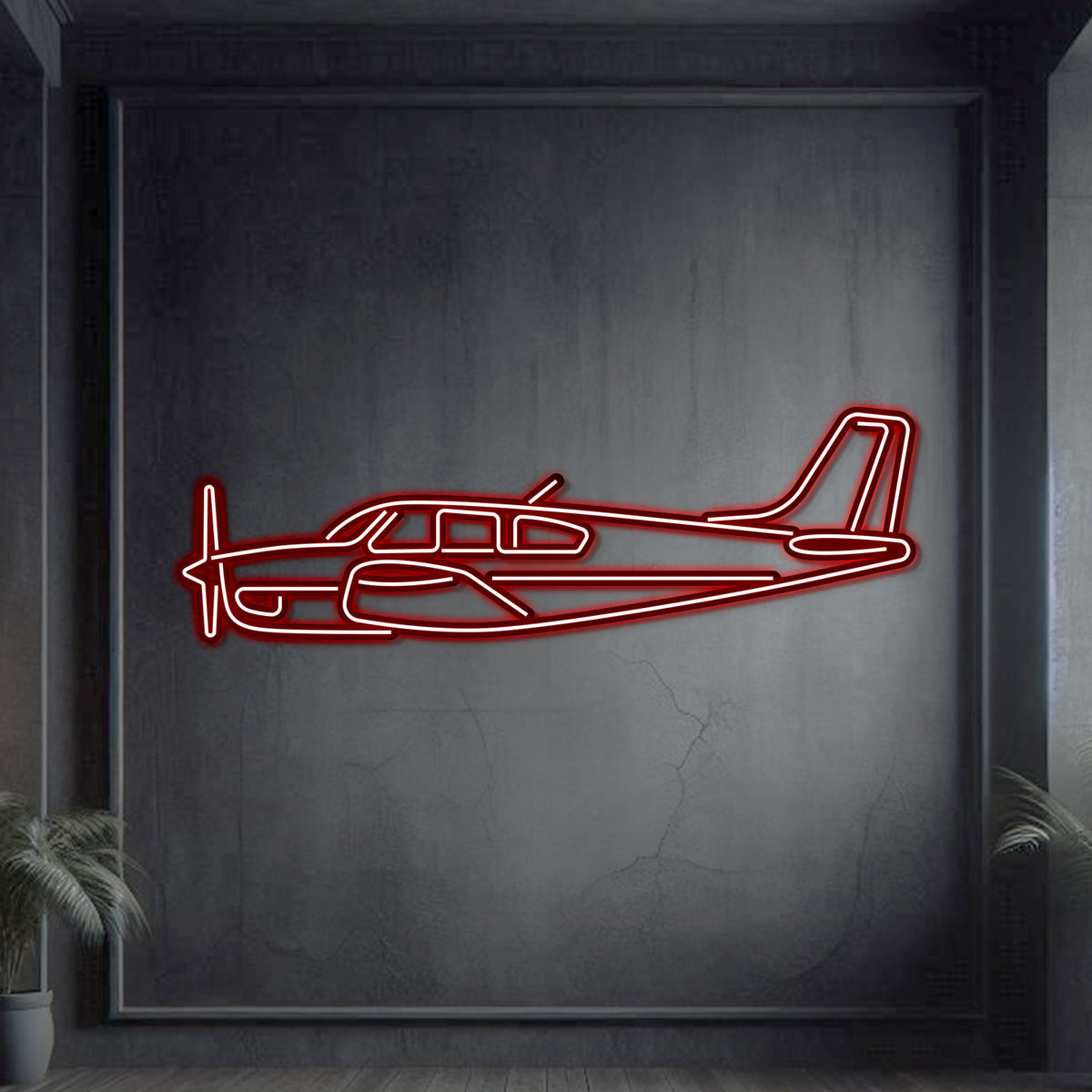 Matte-finish F33A Bonanza neon aircraft wall art—classic four-seat utility plane tribute or thoughtful gift for pilot graduations and milestones