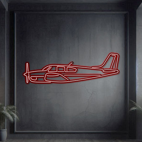 Matte-finish F33A Bonanza neon aircraft wall art—classic four-seat utility plane tribute or thoughtful gift for pilot graduations and milestones