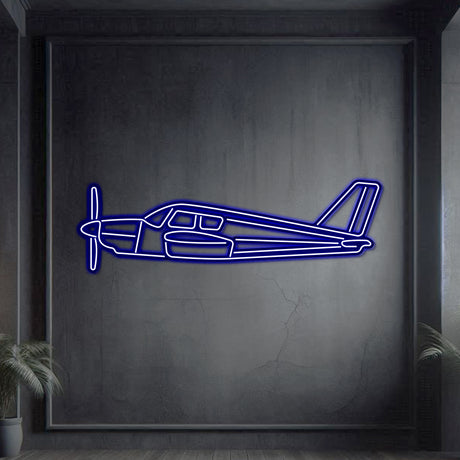 PA‑28 Cherokee neon wall art, sleek aviation décor ideal for hangars, offices, or modern living spaces