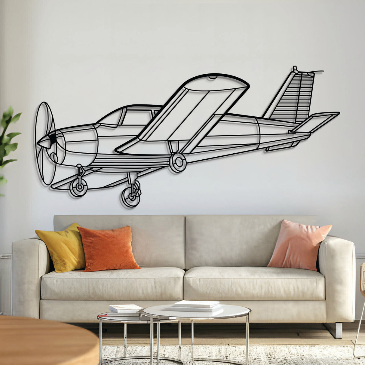 P28A Cherokee 1972 metal aircraft wall art, laser‑cut 2 mm steel with matte powder coat and floating 3D effect