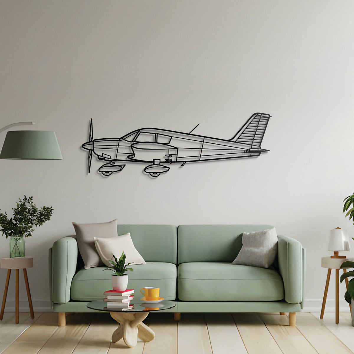 Cherokee PA‑28‑140 airplane metal wall art — laser‑cut 2 mm steel with matte finish and subtle floating mount
