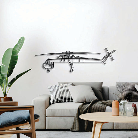 S‑64 Skycrane metal wall décor, textured matte steel elevated 1 cm for sleek floating aviation design