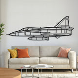 JA37C Viggen Swedish fighter jet silhouette, laser-cut 2 mm textured steel with matte powder-coated finish