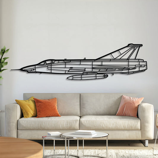 RF-35 Draken Swedish reconnaissance jet wall art, laser-cut textured steel with matte finish