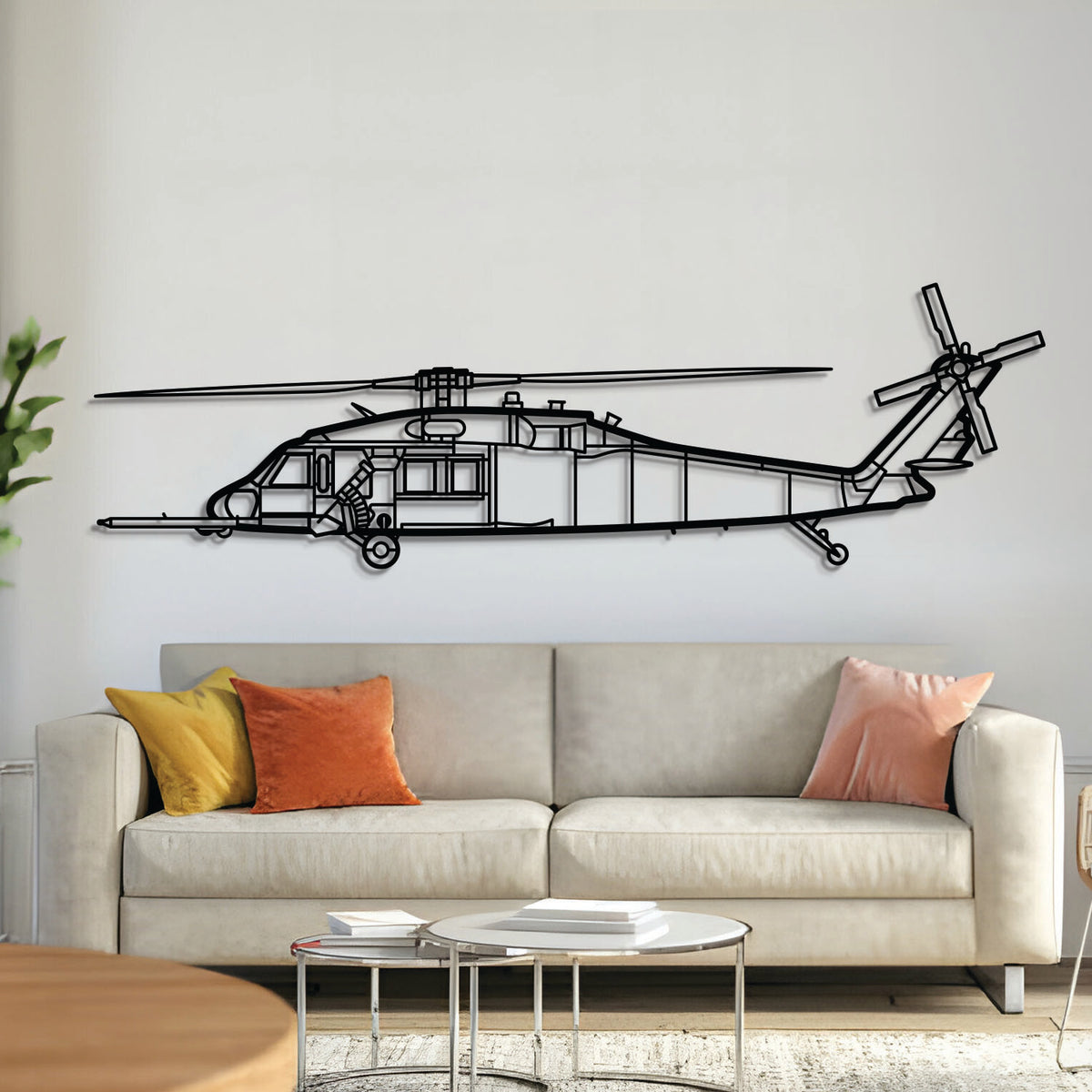 HH-60 Pave Hawk combat search and rescue helicopter metal wall art, laser-cut 2 mm textured steel with matte finish