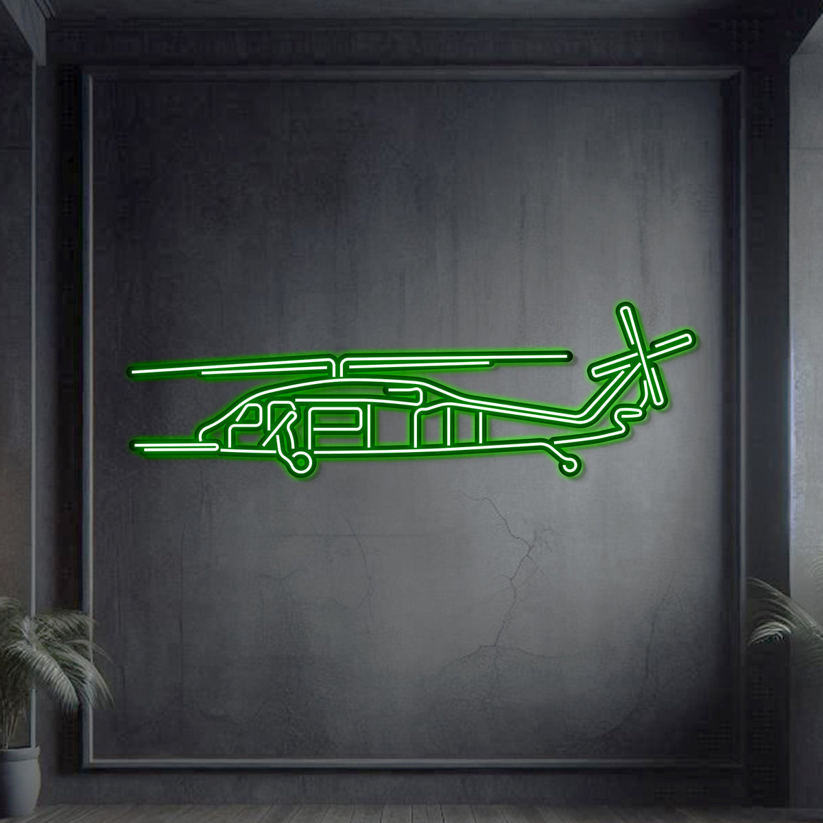 Pave Hawk neon wall art, sleek aviation décor ideal for hangars, offices, or modern living spaces