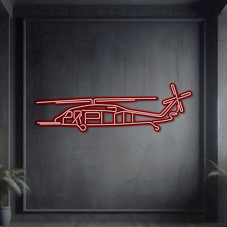 Matte-finish HH‑60 Pave Hawk helicopter neon wall art, iconic rescue-themed gift for special occasions like retirements or honors ceremonies