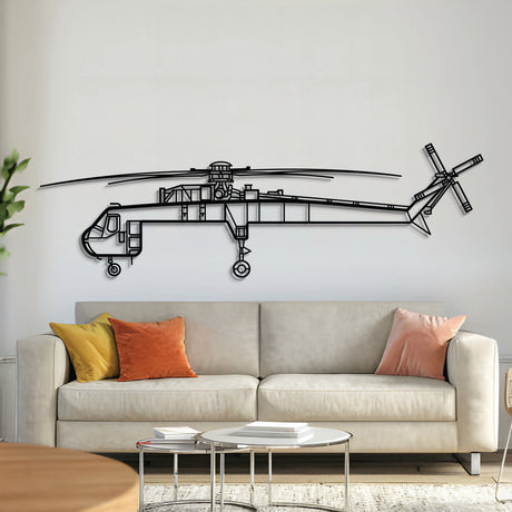 S‑64 Skycrane metal aircraft wall art, laser‑cut 2 mm steel with matte powder coat and floating 3D effect