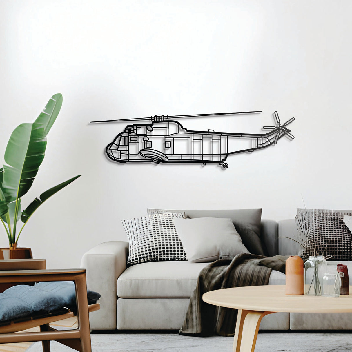 SH-3 Sea King helicopter wall décor – sleek maritime rescue aircraft silhouette in durable steel