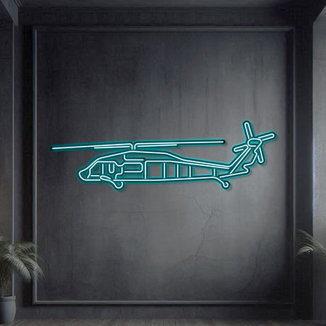 Black Hawk neon wall art, modern aviation décor ideal for hangars, garages, or contemporary living spaces