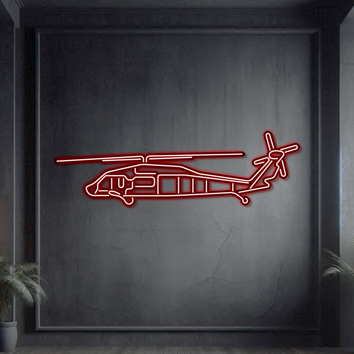 Matte-finish Black Hawk helicopter neon wall art, outstanding aviation heritage gift for special occasions like graduations or retirements