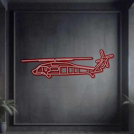 Matte-finish Black Hawk helicopter neon wall art, outstanding aviation heritage gift for special occasions like graduations or retirements
