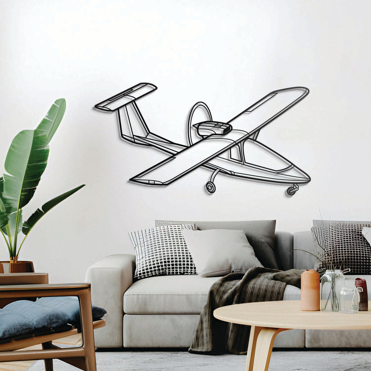 500-TF aircraft wall décor in textured matte steel, elevated by 1 cm for sleek floating aviation style