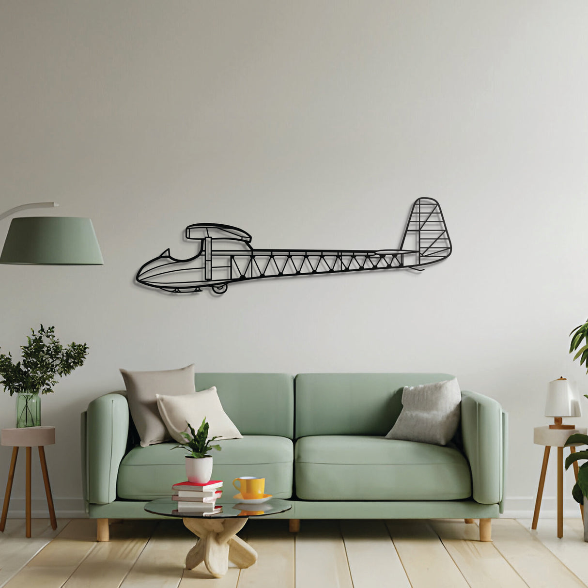 Slingsby T.21B Sedbergh glider metal wall decor – precision laser‑cut profile floating slightly off the wall for dimensional and historical appeal