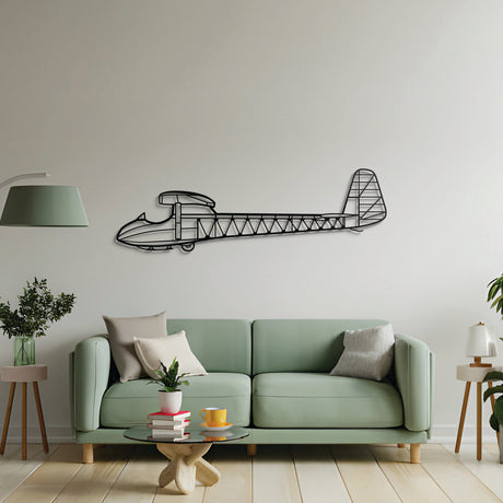 Slingsby T.21B Sedbergh glider metal wall decor – precision laser‑cut profile floating slightly off the wall for dimensional and historical appeal