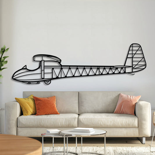 Slingsby T.21B Sedbergh trainer glider silhouette metal wall art – laser‑cut 2 mm steel, textured matte powder‑coat, ready to hang