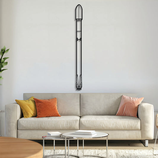 SpaceX Falcon 9 orbital launch vehicle silhouette – laser‑cut 2 mm steel with textured matte powder‑coat finish, ready to hang