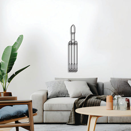 Falcon Heavy 3D metal wall décor, elevated 1 cm from wall, ready‑to‑hang aerospace centerpiece