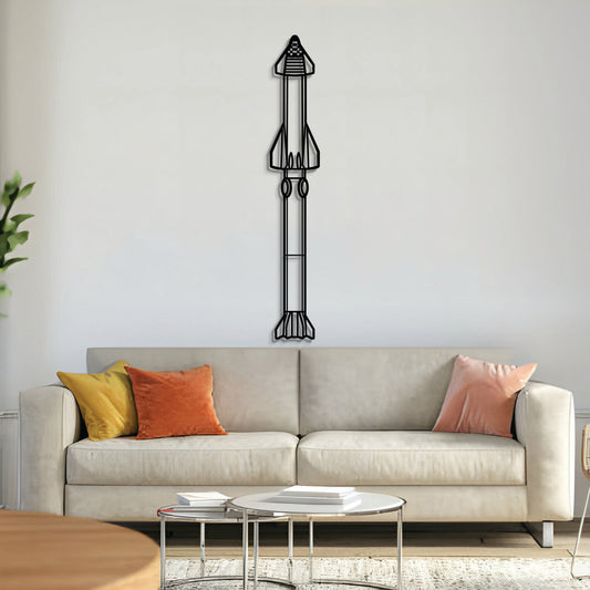 Starship metal aircraft wall art, laser-cut 2 mm steel with matte textured finish and 3D elevation