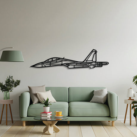 2 mm steel Su-30SM wall art, laser-cut matte finish, floats 1 cm off wall for dynamic 3D effect
