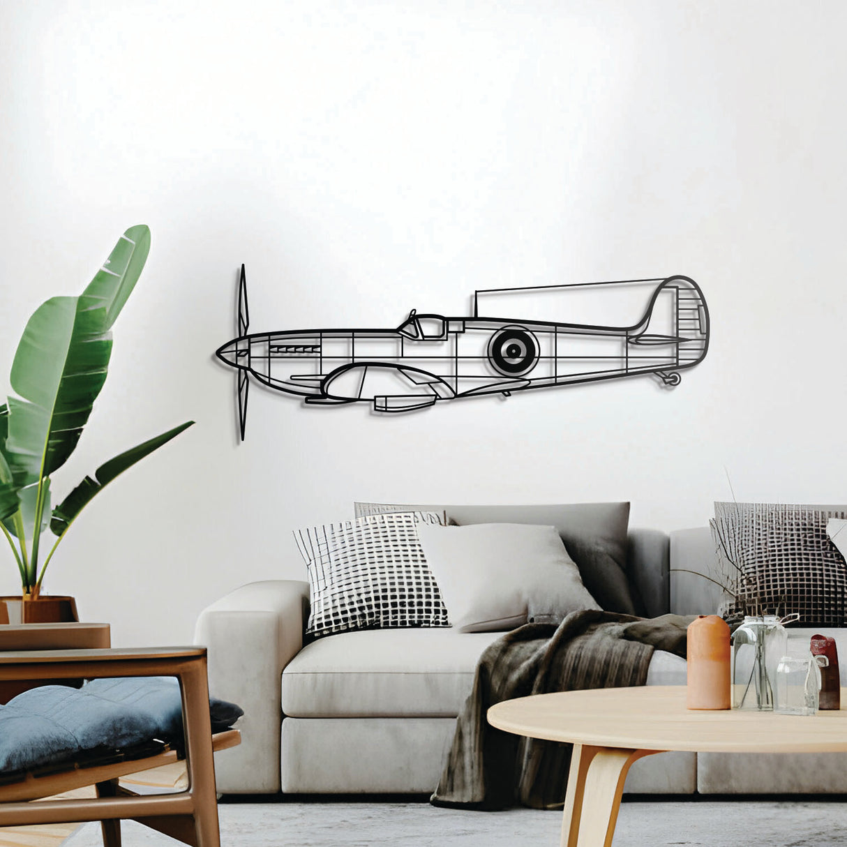 Spitfire MK IX front view 3D metal décor, elevated 1 cm from wall, ready‑to‑hang aviation piece